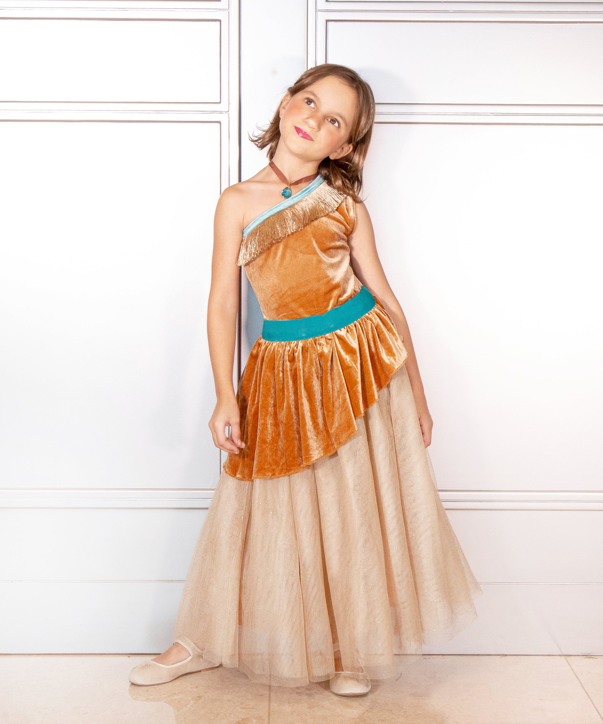 Disney Park Princess Pocahontas Glitter Shift Dress Play or on sale Halloween Costume